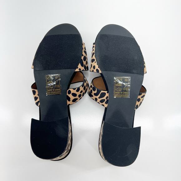 QUPID Leopard Print Cut-Out Slide Sandals Tan Black Block Heel Women's Size 7 - Picture 6 of 8